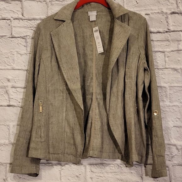 🔥CHICO'S Linen-Blend Stretch Moto Jacket - Picture 2 of 10